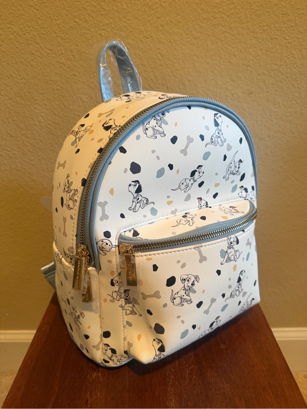 Danielle Nicole White Dalmatian Mini Backpack with Light Blue Trim